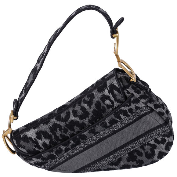 Christian Dior Medium Saddle Bag Mizza Embroidered Leopard BLack Grey Multi - Picture 5 of 10
